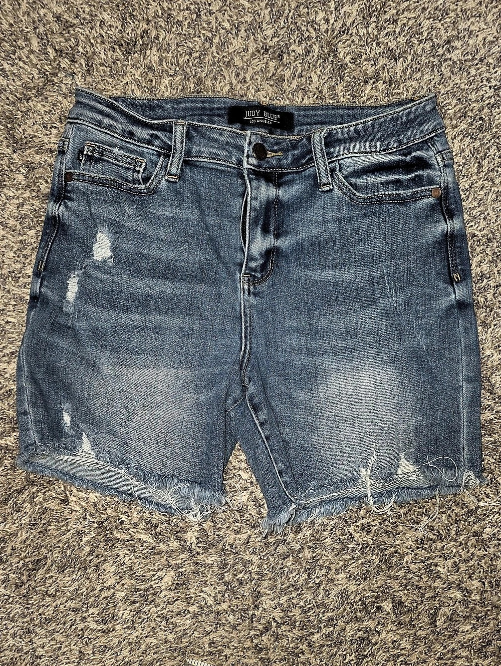 Judy Blue High Rise Distressed Raw Hem Jean Shorts Distressed Denim Shorts